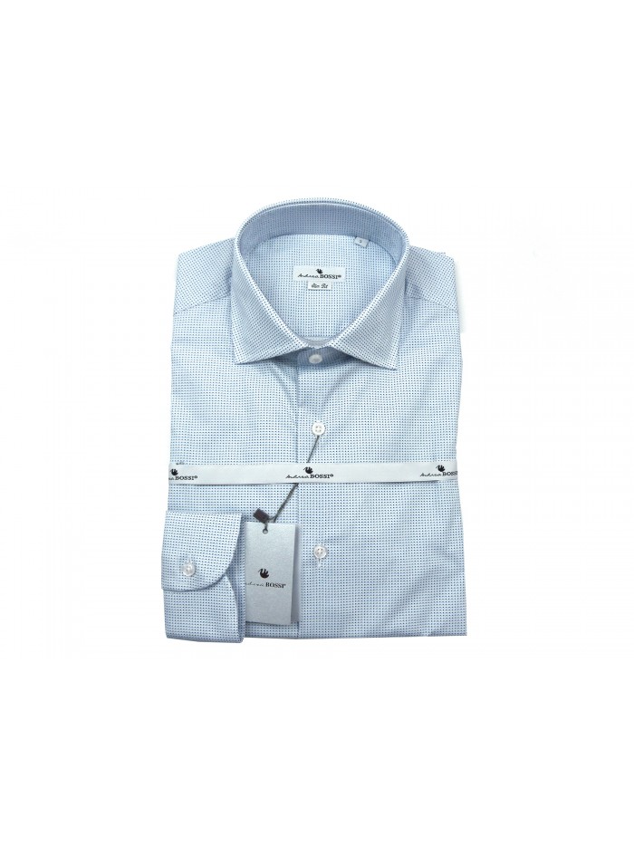 Andrea Bossi Men's Shirt Mod. S500 COL 12-2 Slim Fit Light Blue Micro-pattern   Andrea Bossi Men's Shirt Mod. S500 COL 12-2 Slim Fit Light Blue Micro-pattern