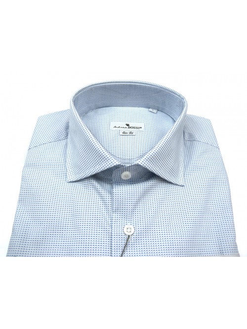 Andrea Bossi Men's Shirt Mod. S500 COL 12-2 Slim Fit Light Blue Micro-pattern