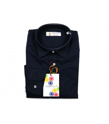 Roberto P Men's Shirt Mod. CN1 Solid Color Dark Blue