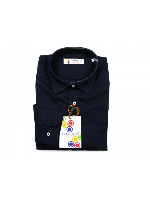 Roberto P Men's Shirt Mod. CN1 Solid Color Dark Blue Roberto P Men's Shirt Mod. CN1 Solid Color Dark Blue