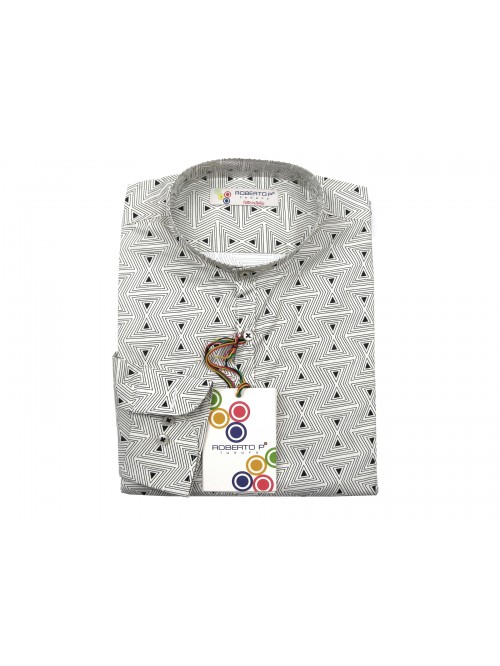 Roberto P Men's Shirt Mod. CNP1 COL V2 Optical White / Black Roberto P Men's Shirt Mod. CNP1 COL V2 Optical White / Black