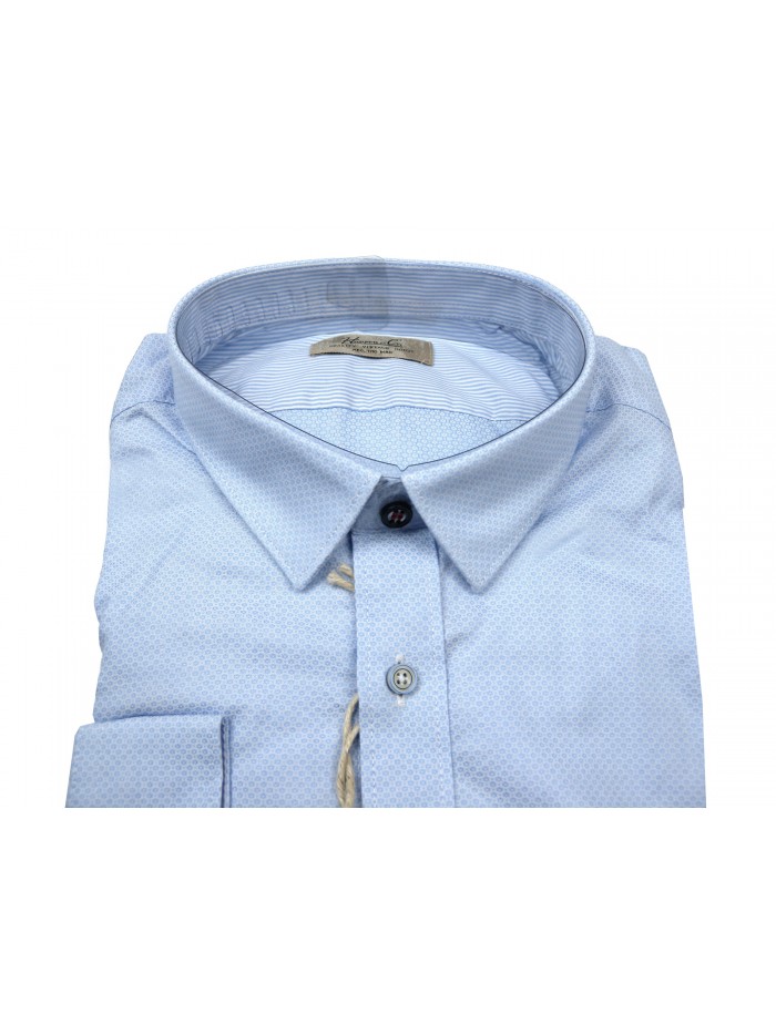 Happer & CO Men's Shirt Mod. 10066-201 COL 9 Light Blue Micro-pattern