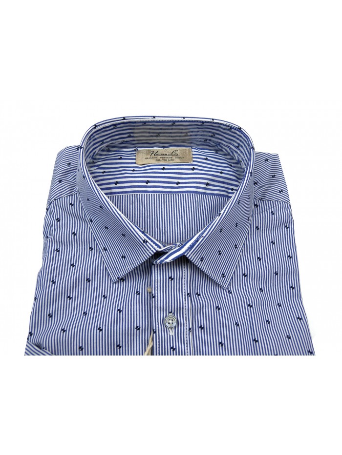 Happer & CO Men's Shirt Mod. 10065-201 COL 12 Rows - Micro-pattern