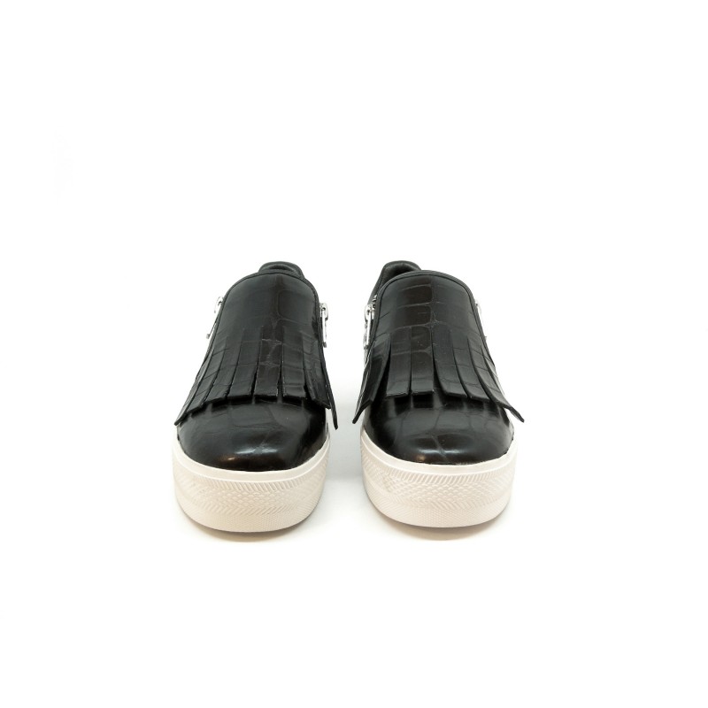 Women's Shoes Gloss Croco Nappa Wax white rubber and 2 side zippers.