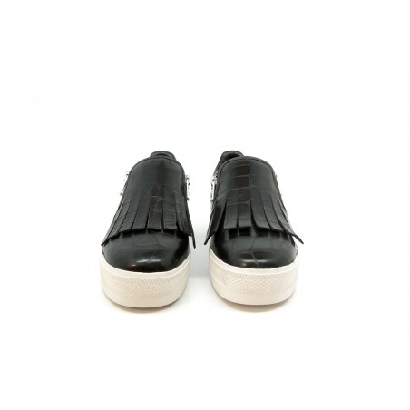 Women's Shoes Gloss Croco Nappa Wax white rubber and 2 side zippers.