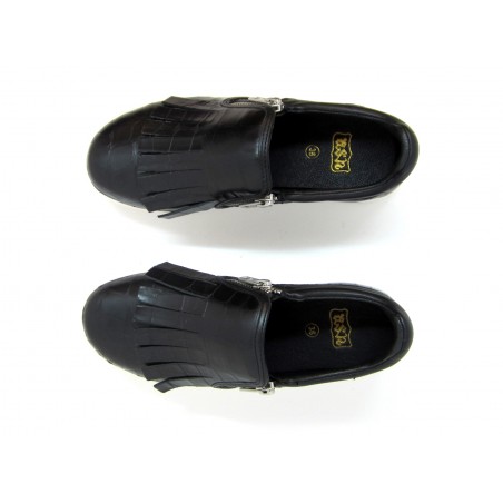 Scarpe Donna Gloss Croco Nappa Wax gomma bianca e 2 zip laterali.