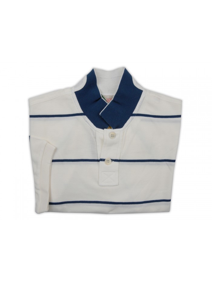 Luigi Borrelli Men's Polo Shirt M / M Mod. B37600R / 53200 White Striped Luigi Borrelli Men's Polo Shirt M / M Mod. B37600R / 53200 White Striped