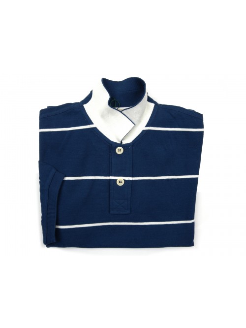 Luigi Borrelli Men's Polo Shirt M / M Mod. B37600R / 53570 Blue Striped Luigi Borrelli Men's Polo Shirt M / M Mod. B37600R / 53570 Blue Striped