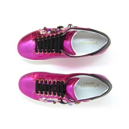 Women's Shoes Sneakers Ginnico Stones and Side Mirrors with white rubber sole.
