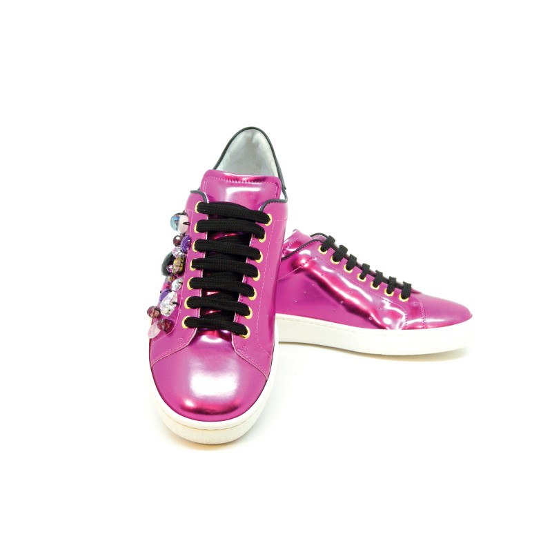 Women's Shoes Sneakers Ginnico Stones and Side Mirrors with white rubber sole.