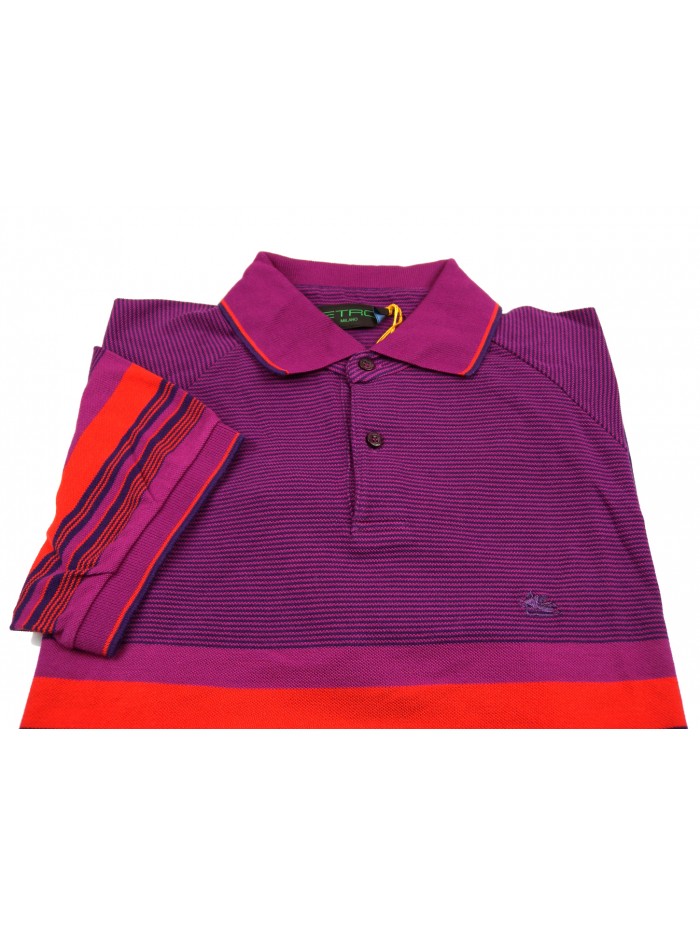 Etro Polo Uomo Art. 122089025 400 Rigata Bande Multicolor Viola