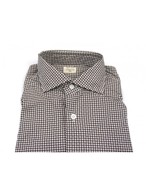 Mazzarelli Men's Shirt Art. Veccia B119 Micro-pattern Brown Circles