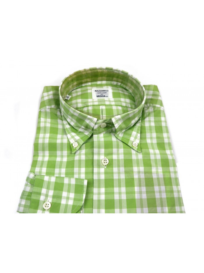 Mazzarelli Man Shirt Art. Button Down Checked Lime Green