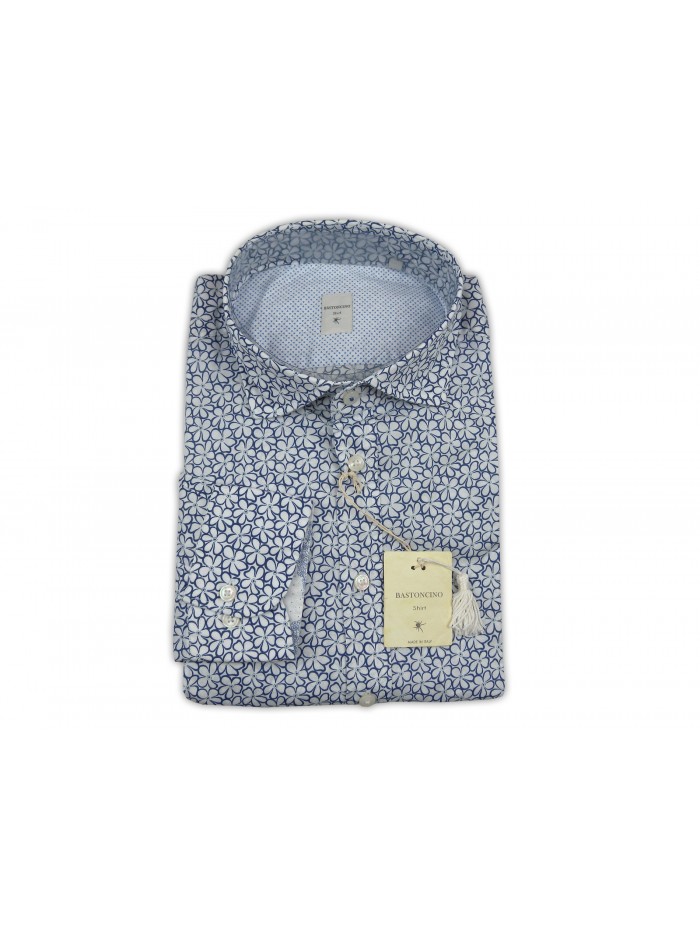 Bastoncino Shirt Man Art. B234 Mod. Simo Floral White Bastoncino Shirt Man Art. B234 Mod. Simo Floral White