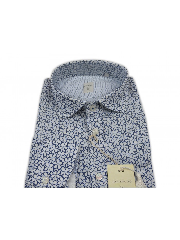 Bastoncino Camicia Uomo Art. B234 Mod. Simo Floreale Bianco