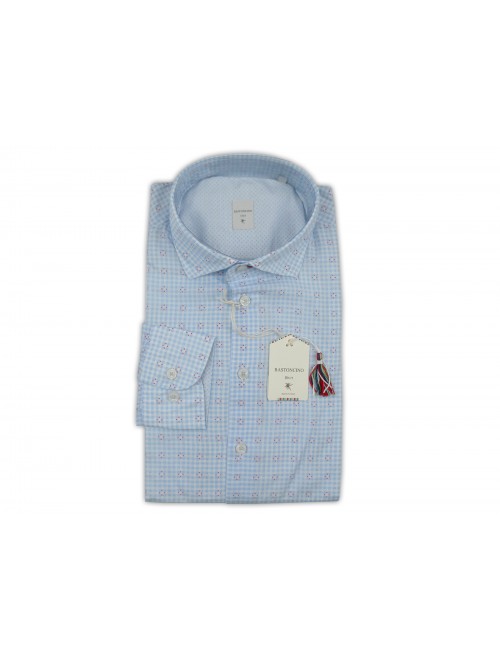 Bastoncino Camicia Uomo Art. B438 Quadretti con Fiori Rossi Bastoncino Camicia Uomo Art. B438 Quadretti con Fiori Rossi