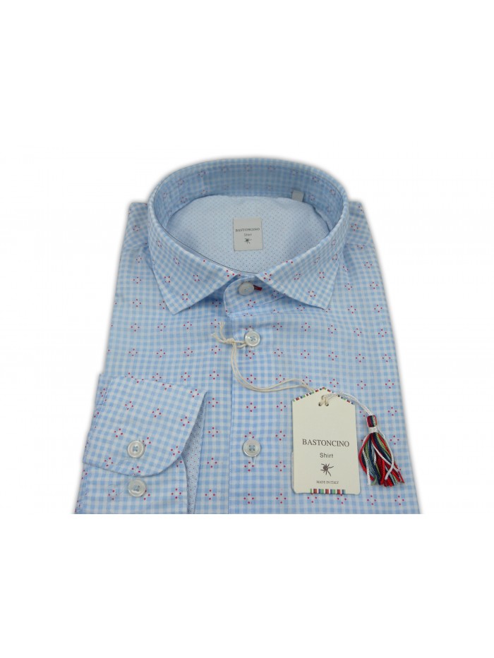 Bastoncino Camicia Uomo Art. B438 Quadretti con Fiori Rossi