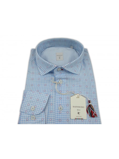 Bastoncino Camicia Uomo Art. B438 Quadretti con Fiori Rossi