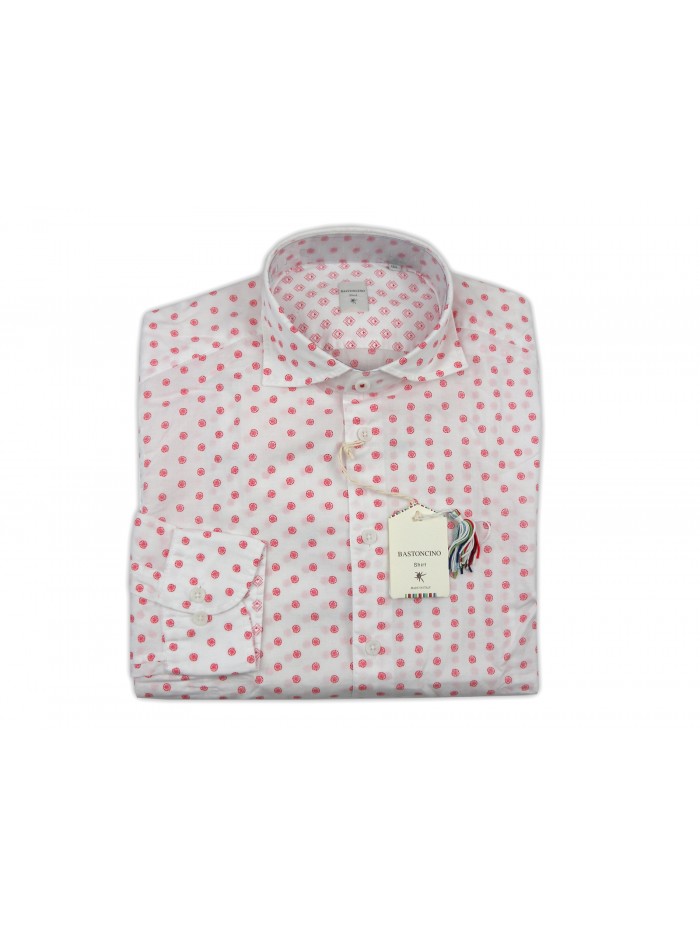 Bastoncino Camicia Uomo Art. B431 Microfantasia Conchiglie Rosso Bastoncino Camicia Uomo Art. B431 Microfantasia Conchiglie Rosso