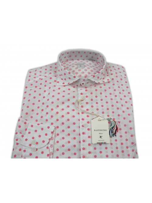 Bastoncino Camicia Uomo Art. B431 Microfantasia Conchiglie Rosso