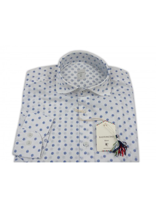 Bastoncino Camicia Uomo Art. B431 Microfantasia Conchiglie Blu