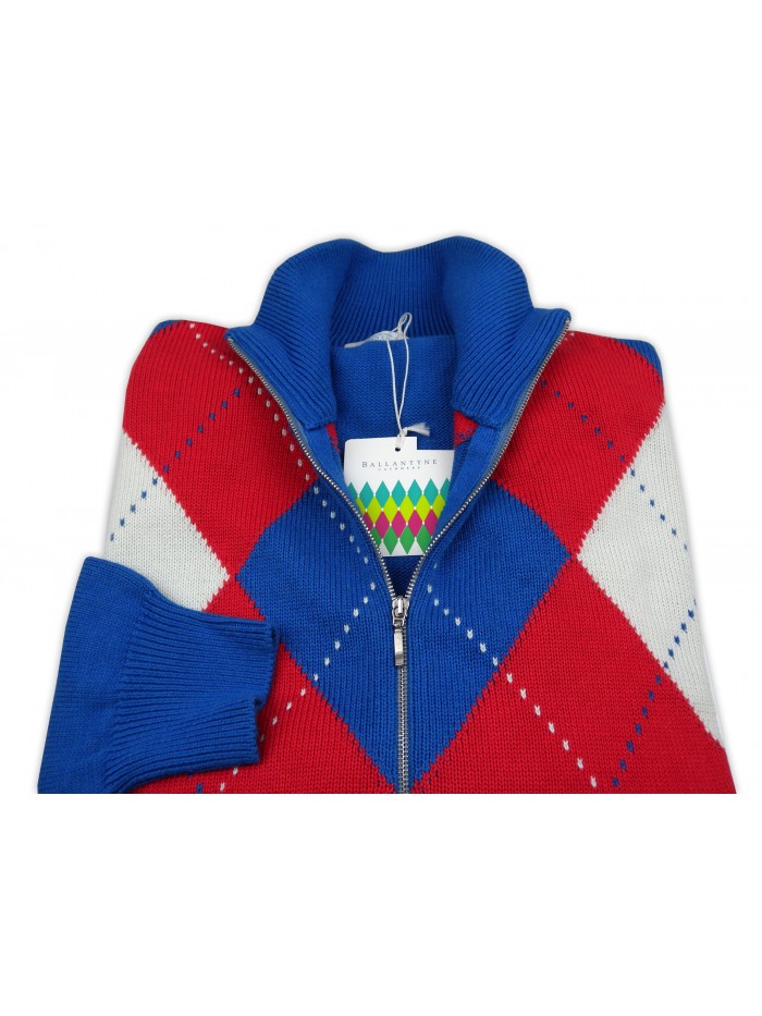 Ballantyne Maglia Cardigan Uomo Mod. NEK LS 83504 Rombi Tricolore