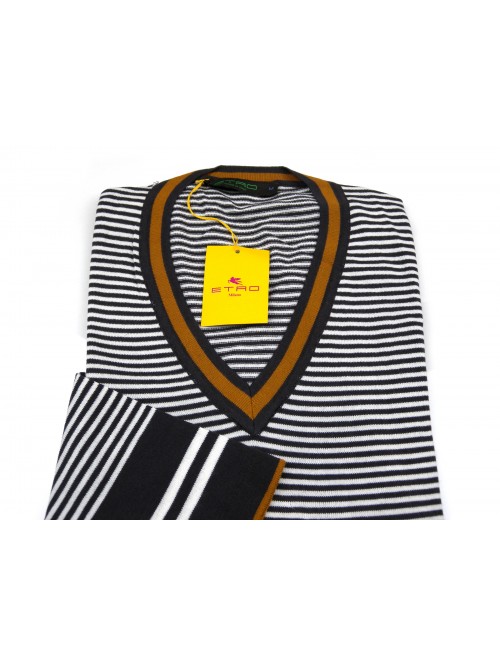 Etro Men's Shirt Mod. 1650 39356 VAR 100 Brown / White Striped