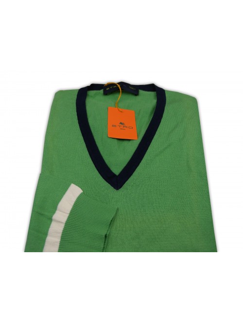 Etro Maglia Uomo Mod. 13874 9720 VAR 512 Banda Verde/Blu