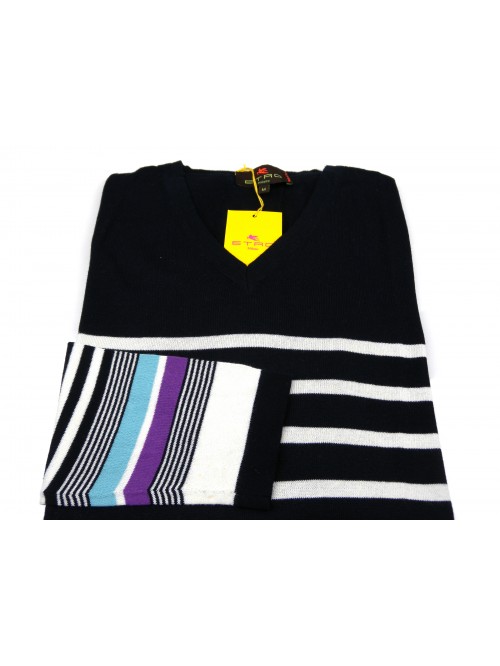 Etro Maglia Uomo Mod. 17063 9210 VAR 200 Rigato Blu/Bianco