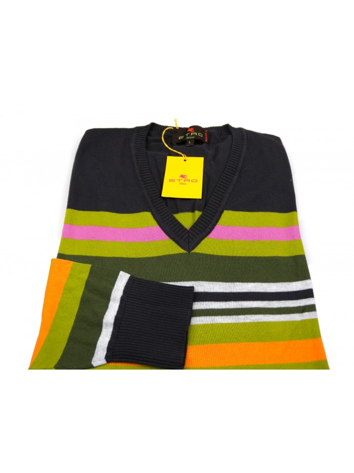 Etro Maglia Uomo Mod. 17056 9204 VAR 100 Rigato Marrone/Multicolor