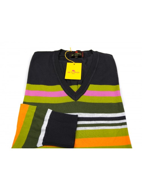 Etro Maglia Uomo Mod. 17056 9204 VAR 100 Rigato Marrone/Multicolor