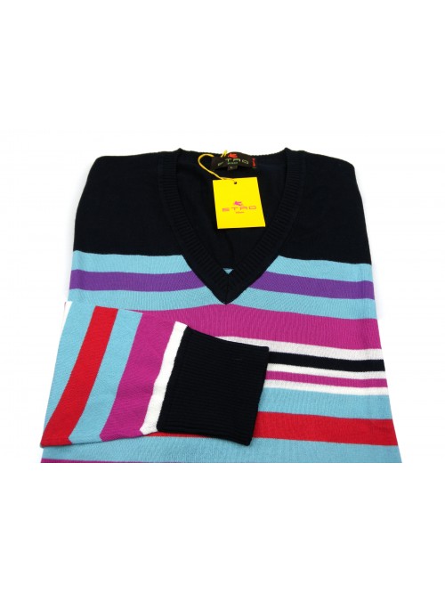 Etro Maglia Uomo Mod. 17056 9204 VAR 200 Rigato Blu/Multicolor
