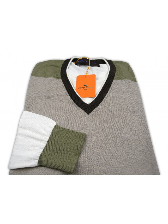Etro Maglia Uomo Mod. 14354 9802 VAR 800 Bande Tortora/Bianco