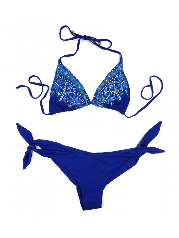 Pierre Mantoux Costume Da Bagno Donna Bikini Triangolo Inserti Blu Pierre Mantoux Costume Da Bagno Donna Bikini Triangolo Inserti Blu