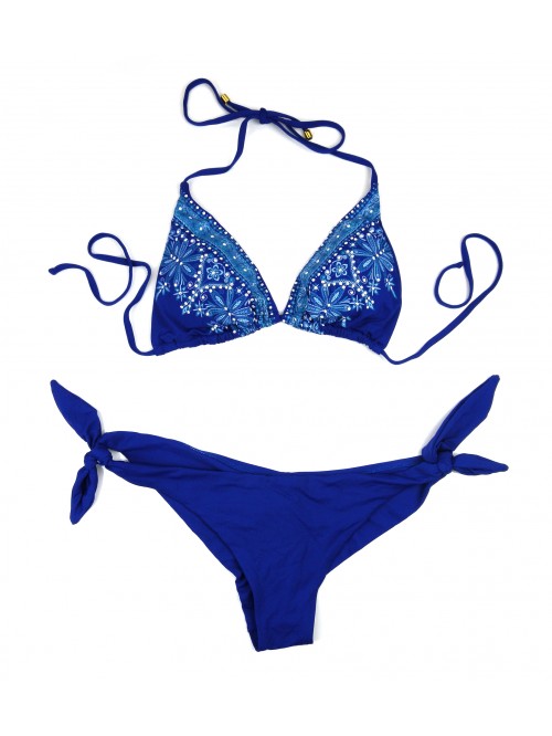 Pierre Mantoux Women's Swimsuit Triangle Bikini Blue Inserts Pierre Mantoux Women's Swimsuit Triangle Bikini Blue Inserts