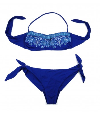Pierre Mantoux Costume Da Bagno Donna Bikini Fascia Inserti Bluette