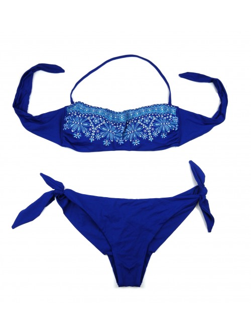 Pierre Mantoux Costume Da Bagno Donna Bikini Fascia Inserti Bluette Pierre Mantoux Costume Da Bagno Donna Bikini Fascia Inserti Bluette