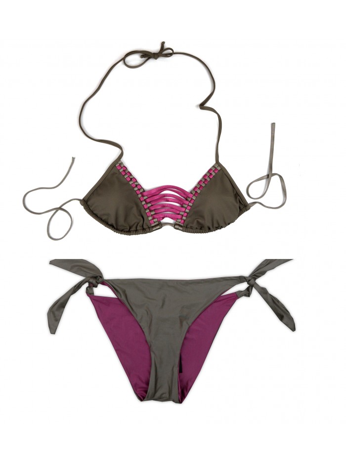 District Margherita Mazzei Costume Da Bagno Donna Bikini Triangolo Stringato Fango/Fucsia District Margherita Mazzei Costume Da Bagno Donna Bikini Triangolo Stringato Fango/Fucsia