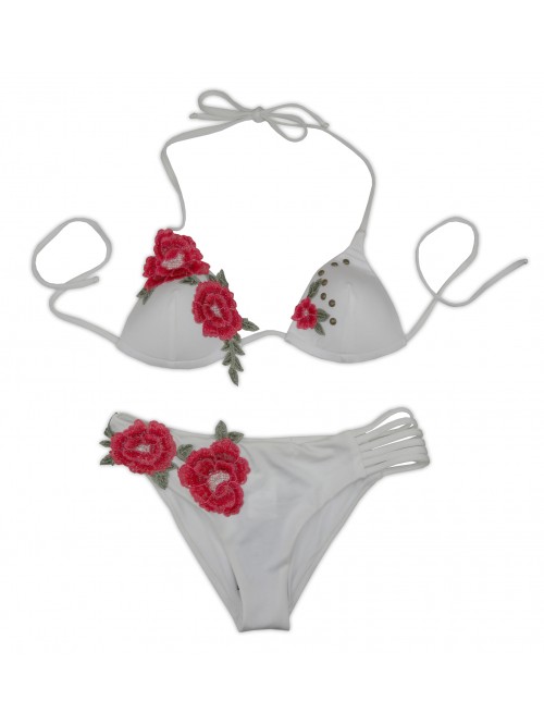 District Margherita Mazzei Costume Da Bagno Donna Bikini Triangolo Ricamo Rose Bianco District Margherita Mazzei Costume Da Bagno Donna Bikini Triangolo Ricamo Rose Bianco