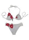 District Margherita Mazzei Costume Da Bagno Donna Bikini Triangolo Ricamo Rose Bianco