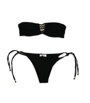 District Margherita Mazzei Women's Swimsuit Bikini Band with Golden Rings Black