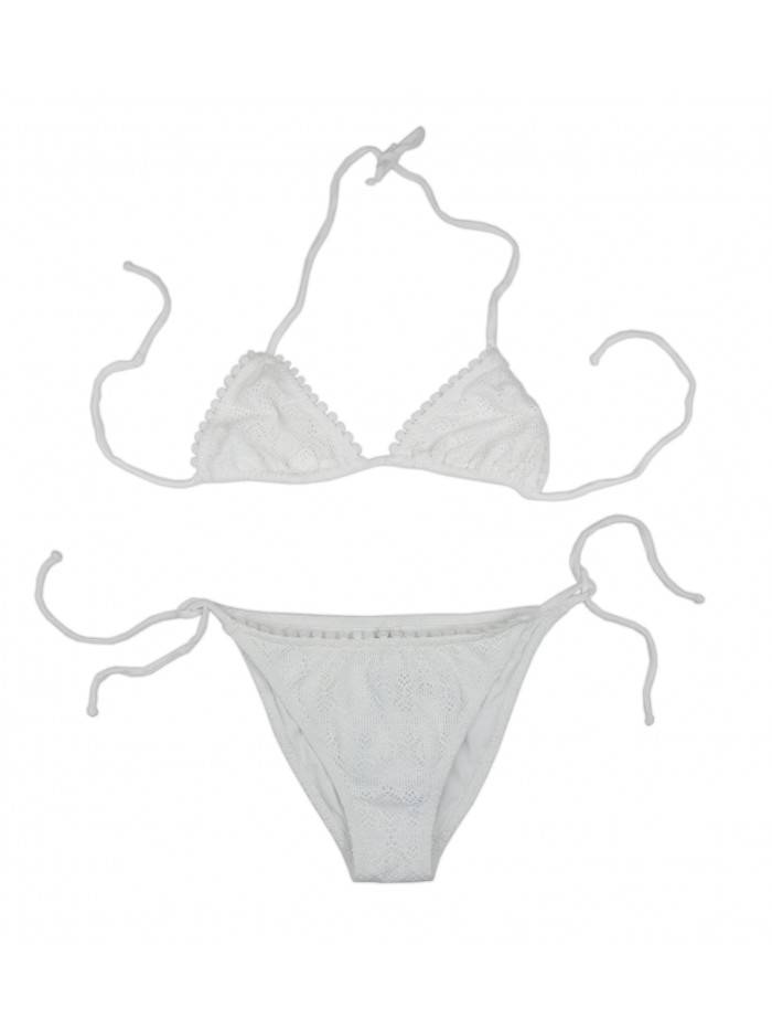 Delfina Swimwear Costume Da Bagno Donna Bikini Triangolo Pizzo Bianco