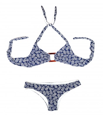 Delfina Swimwear Costume Da Bagno Donna Bikini Triangolo Ananas Bicolore Blu/Bianco