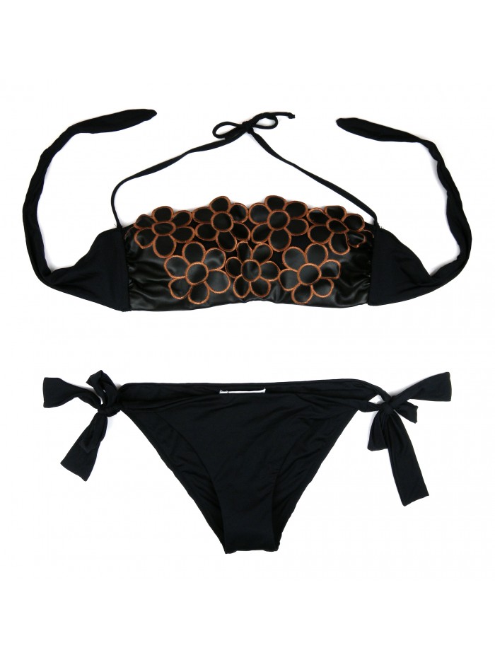 Raffaela D’Angelo Women's Swimsuit Bikini Floral Band Faux Leather Insert Black