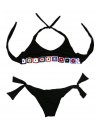 Raffaela D’Angelo Women's Swimsuit Bikini Floral Band Faux Leather Insert Black