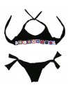 Raffaela D’Angelo Women's Swimsuit Bikini Floral Band Faux Leather Insert Black