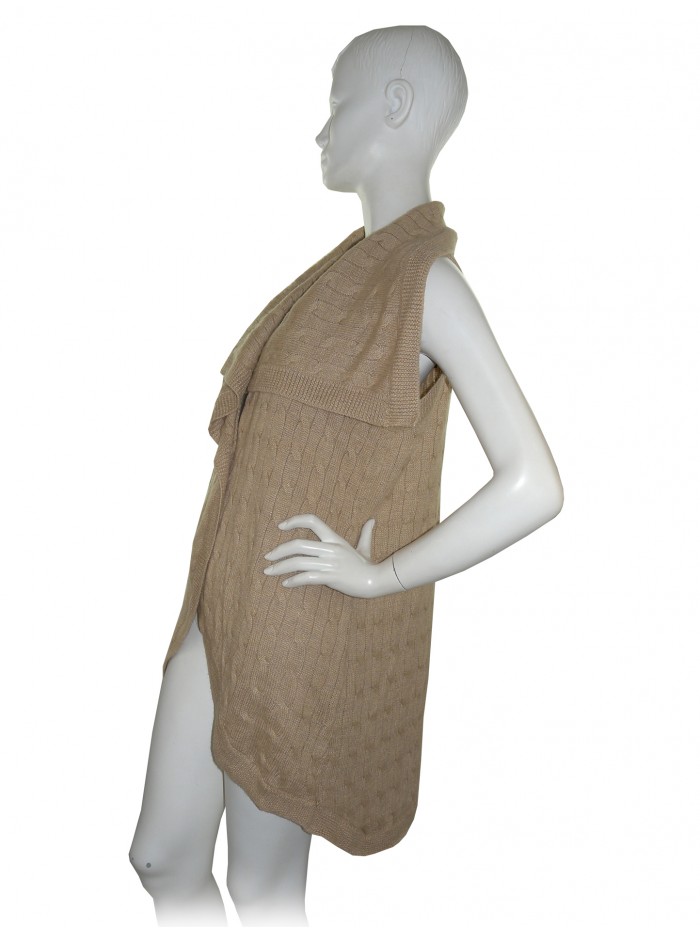 Ralph Lauren Gilet Donna Lungo Intrecciato Sabbia