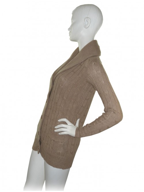 Ralph Lauren Cardigan Donna Lungo Intrecciato Cammello