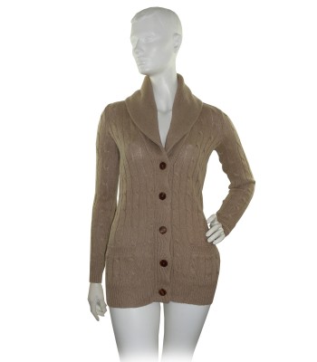 Ralph Lauren Cardigan Donna Lungo Intrecciato Cammello