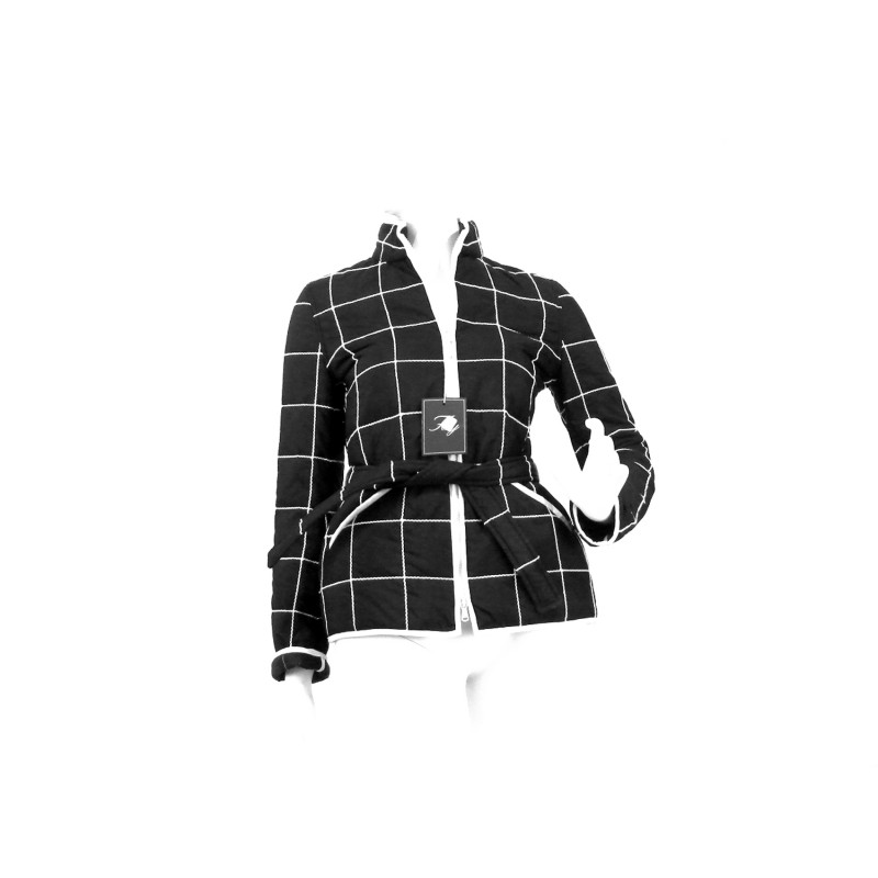 Woman jacket with zip pockets and belt with buckle. Woman jacket with zip pockets and belt with buckle.